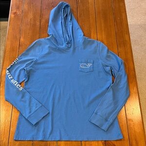 Vineyard Vines Vintage Blue Whale Hooded Long Sleeve Pocket T Shirt Size Men’s M
